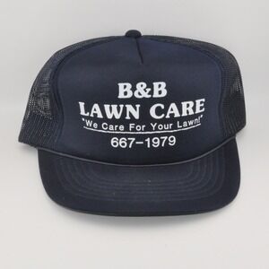 YoungAn Hat Co Trucker Hat OS Navy Blue Excellent B&B Lawn Care Snapback‎ Mesh